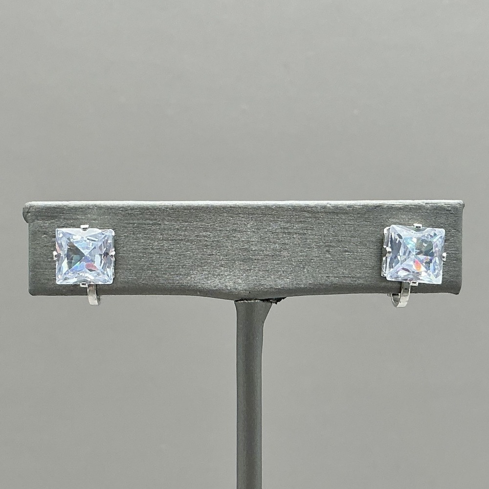 Earrings White‎ Square Crystal Stone Stud Clip On Womens Silver Tone Jewelry